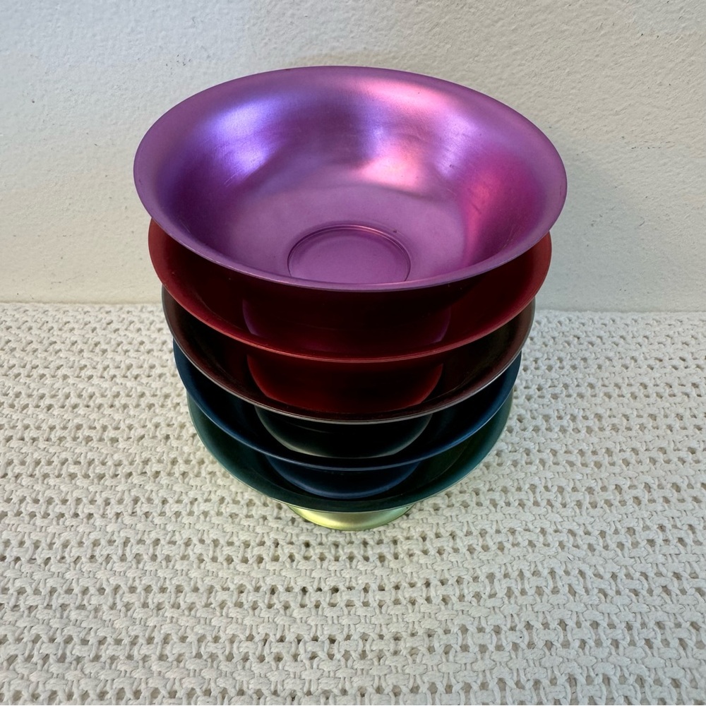 Retro Vintage Aluminum Footed Ice Cream Bowls – Set of 5, Multi-Color